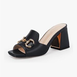 Black and Gold Heeled Mules